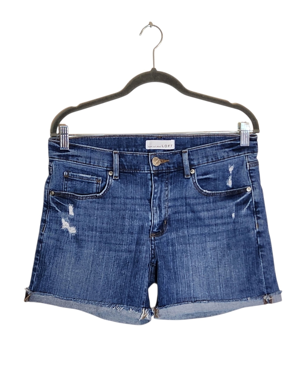Loft Medium Wash Distressed Cuffed Denim Shorts Size 28